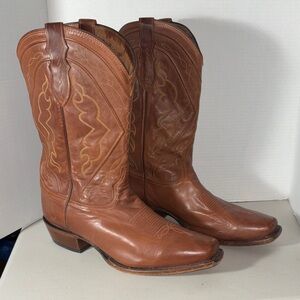Tony Lama Brown Leather Cowboy Boot Square Toe 13D Made in USA